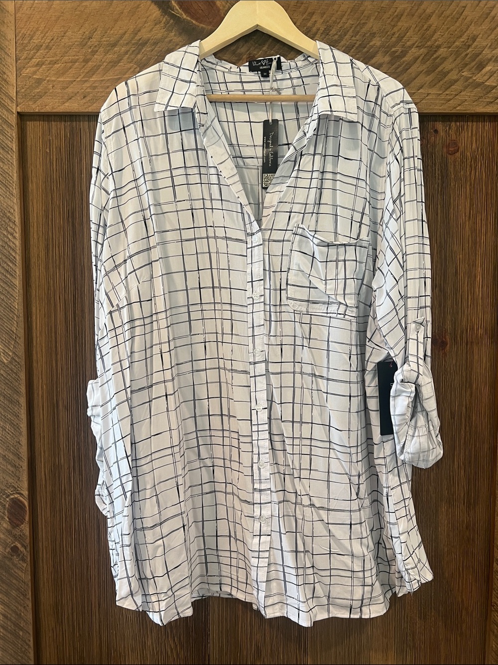 Velvet Heart White Button-Down Shirt with Navy Windowpane Grid